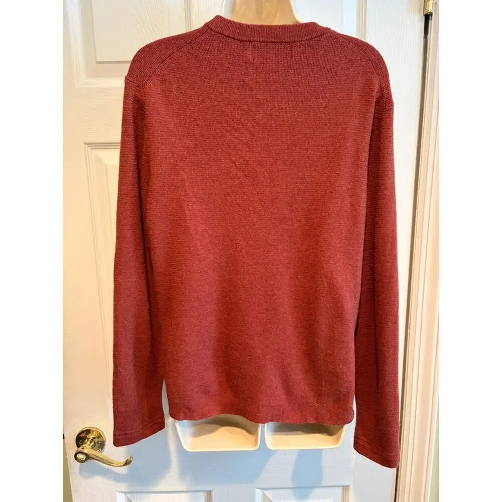 Banana Republic Italian‎ Merino Wool Henley Sweater Rust Red Mens Large L